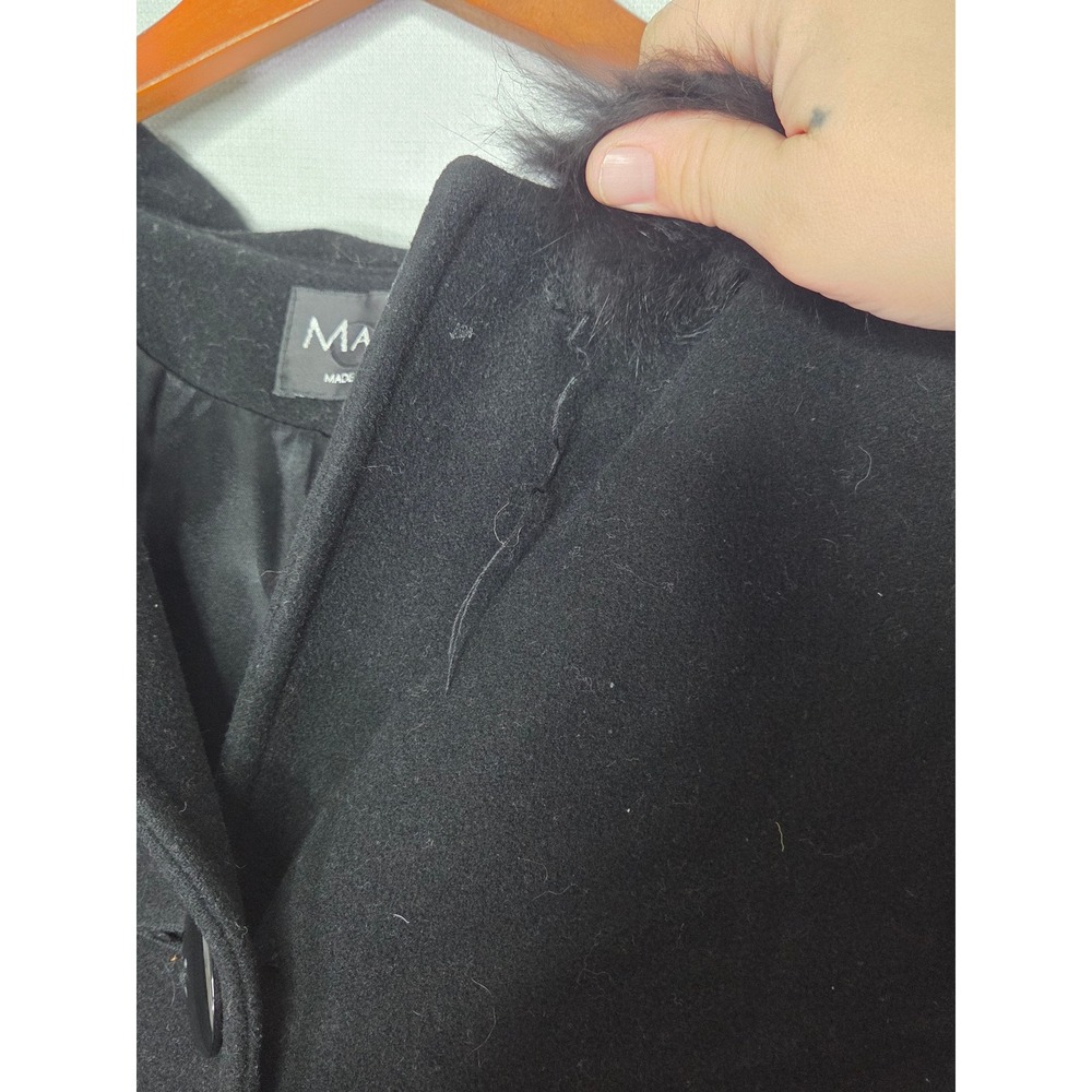Martoni Black Wool Cashmere‎ Blend Hooded Fur Trim Long Overcoat Coat Size 10 - Picture 3 of 11